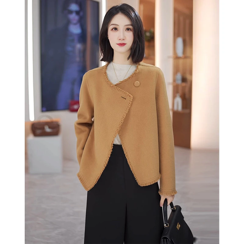 2025春装新款双面100%羊毛时尚洋气百搭小香风流苏短款外套23702