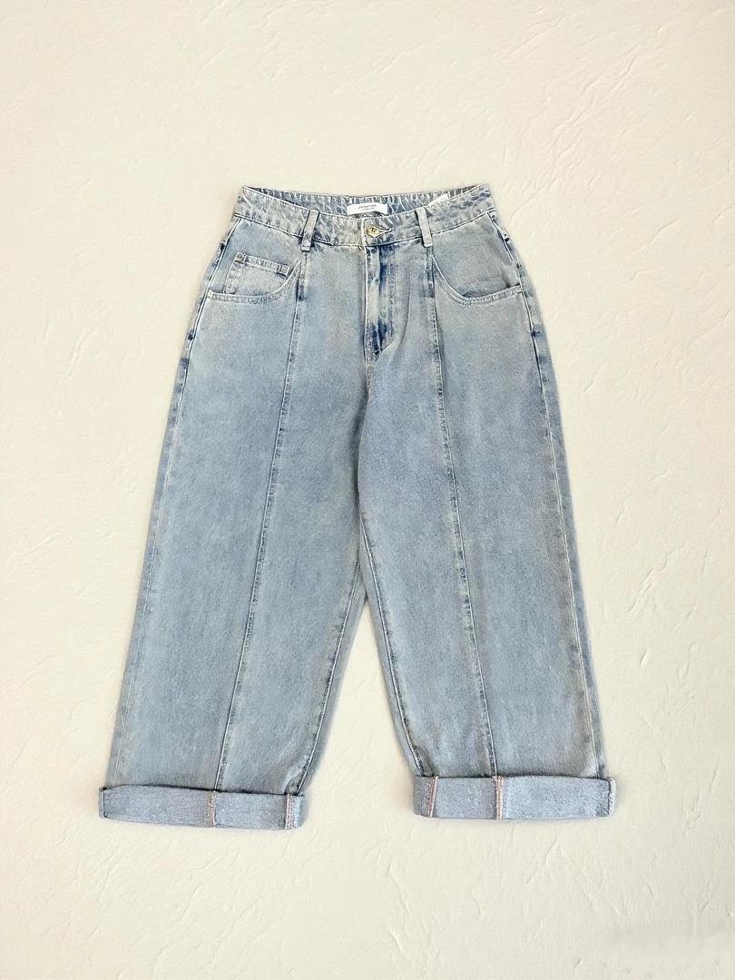 82008夏季新款水洗蓝七分烟管萝卜裤牛仔裤