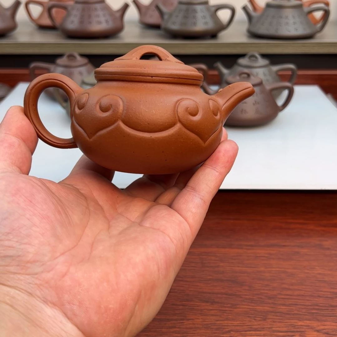 茶壶紫砂仿古如意：200cc 老红泥