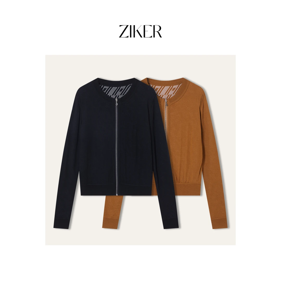 ZIKER丨提花80支精仿扬子羊毛两面穿斜体H图案长袖开衫