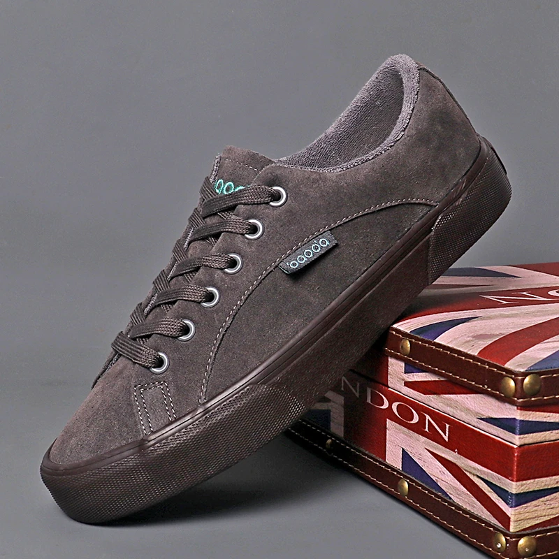 2025秋季新款男鞋时尚百搭休闲鞋系带男士板鞋牛纤绒低帮休闲男鞋