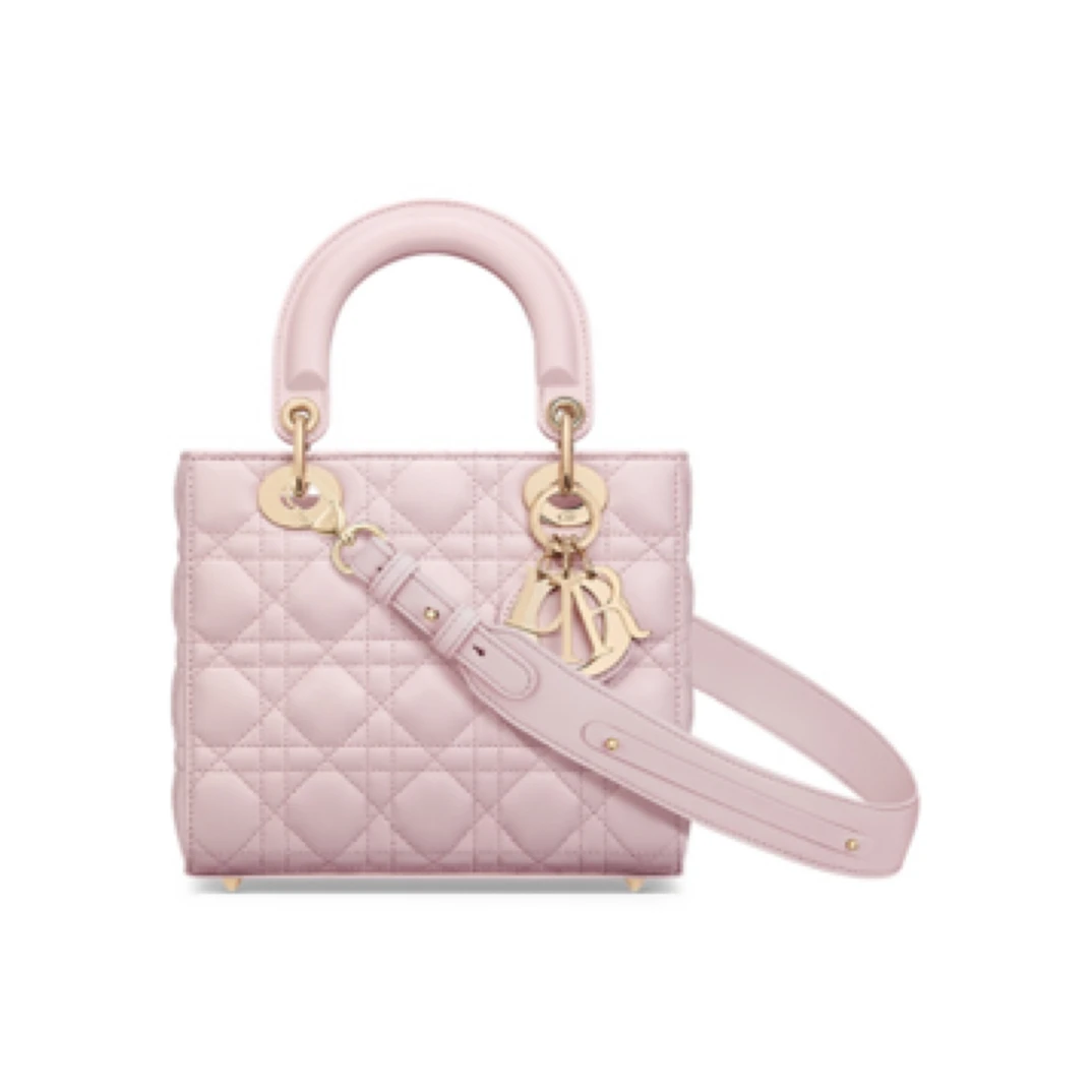 95新 DIOR/迪奥 四格戴妃 肩带徽章款 胭脂粉/JW1592