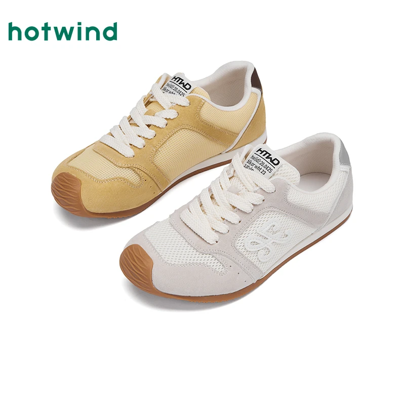 热风2025年秋季新款女士时尚透气休闲鞋网面软底运动鞋H11W25118