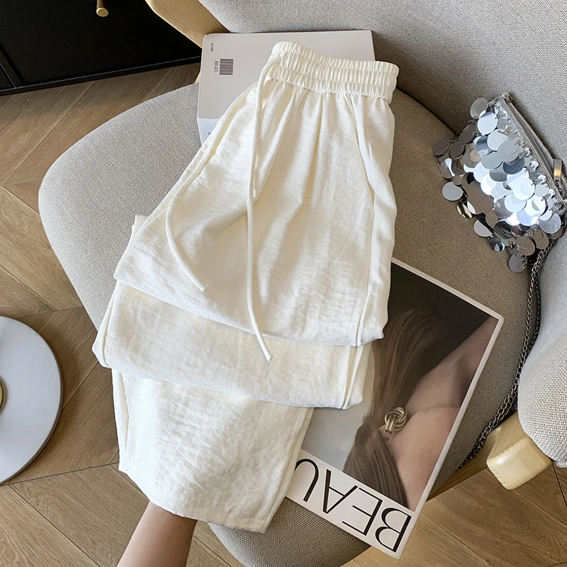 云朵裤子女款爆款2025新款白色奶芙山本裤冰丝肌理感阔腿长裤子夏