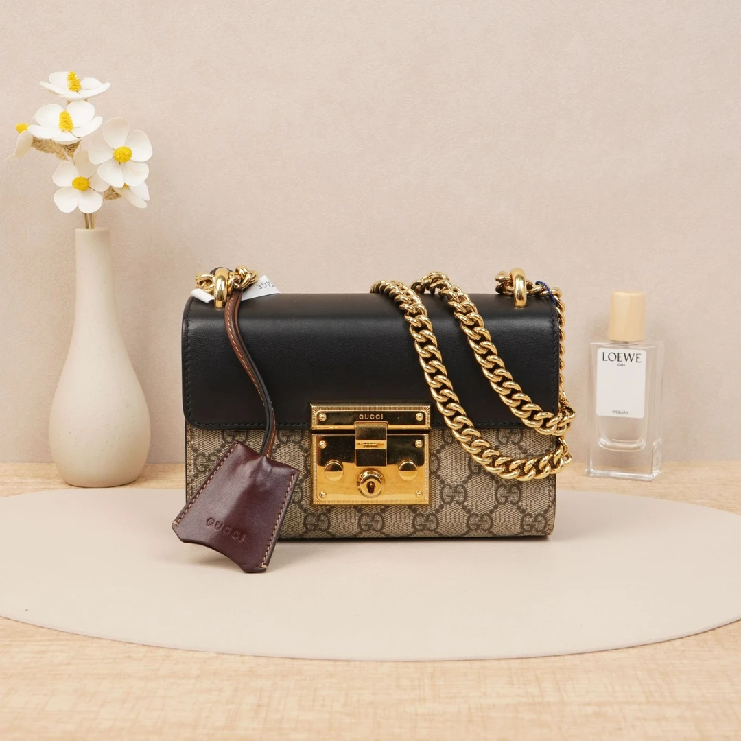 95新 GUCCI/古驰 padlock链条包小号老花/钥匙/皮牌/DS020756