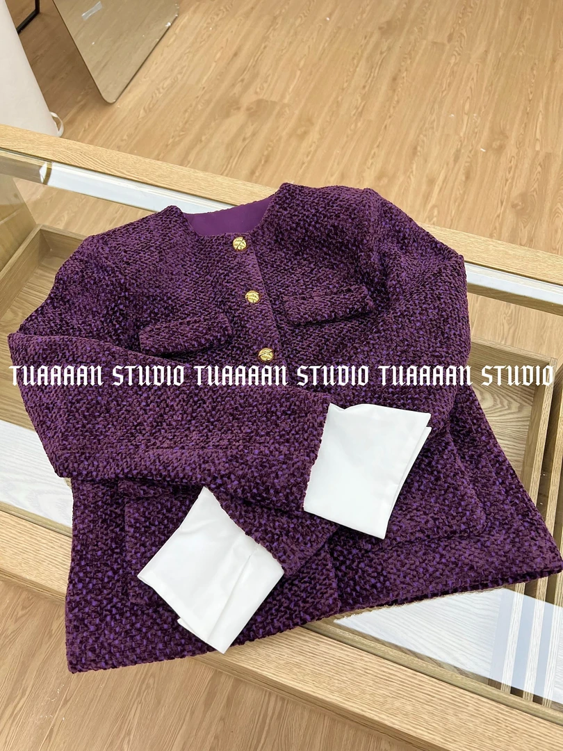 TUAAAAN"紫罗兰"秋冬气质小香风加厚毛呢外套#TT6012