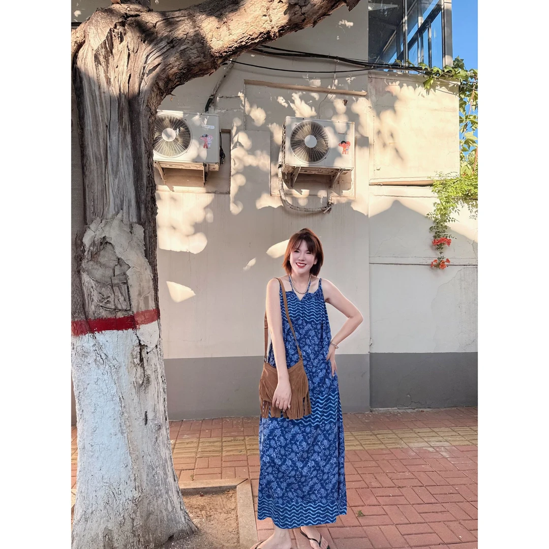 木子静-「时光与你」气质名媛复古优雅显瘦高级前后两穿棉绸吊带裙