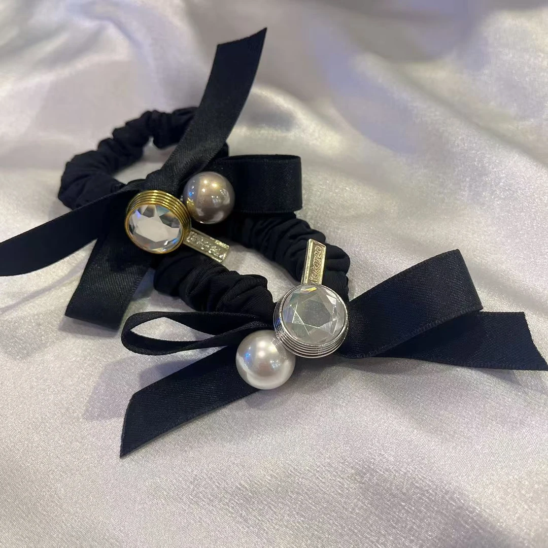 韩国 设计 气质 小众 ins 手工 丝带 珠珠 发圈K424