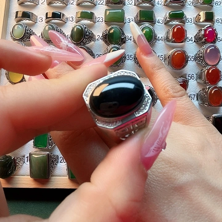 和田玉戒指银S925镶嵌