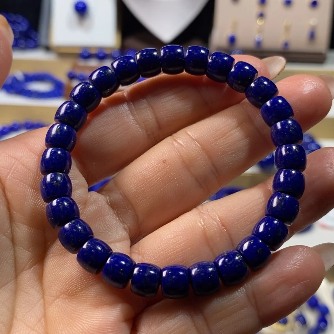 青金石未镶嵌手串7.6m直切