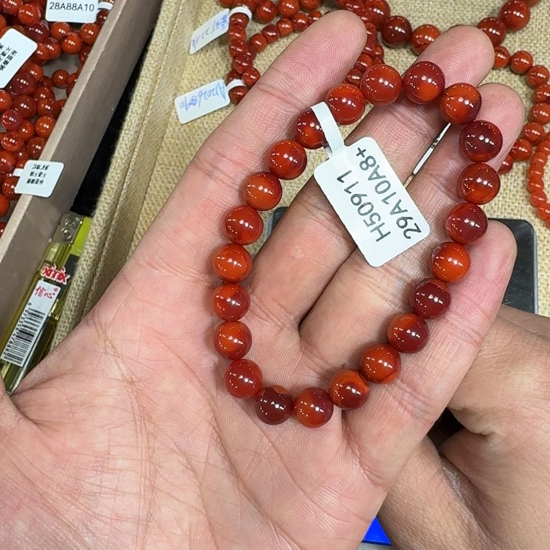 ****笑南红玛瑙未镶嵌手链原矿南红手串8mm➕瓦西双锦色