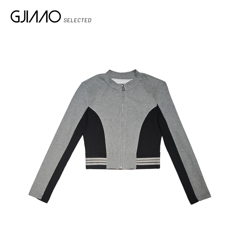 80035 拼色拉链修身T恤