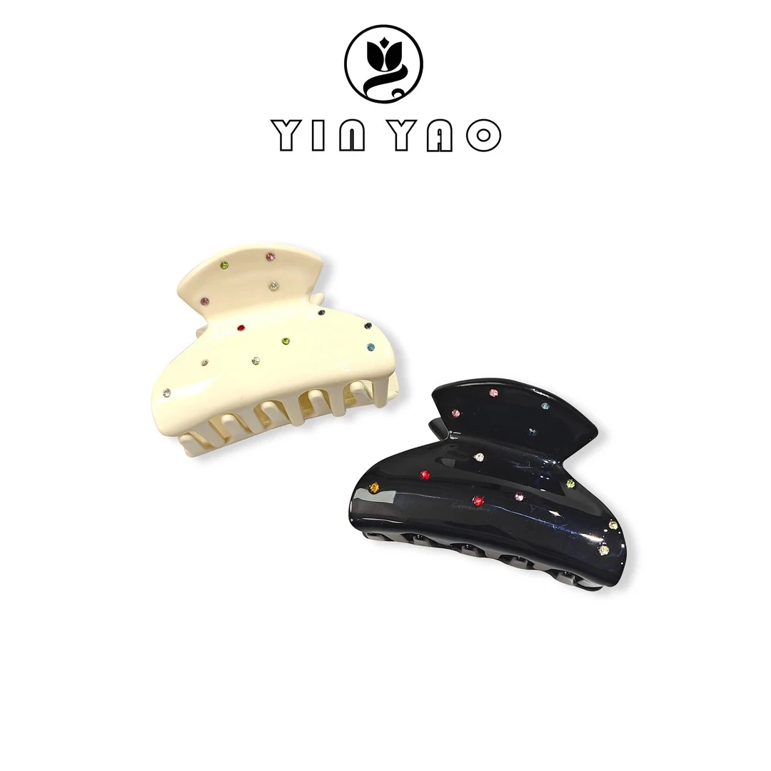 【杳饰】1439 原单设计高级感双面彩钻抓夹满钻盘发马尾夹发饰女