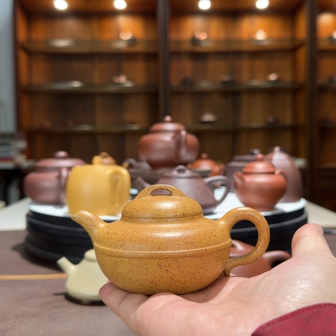 黄***条紫砂茶壶黄金段线圆壶