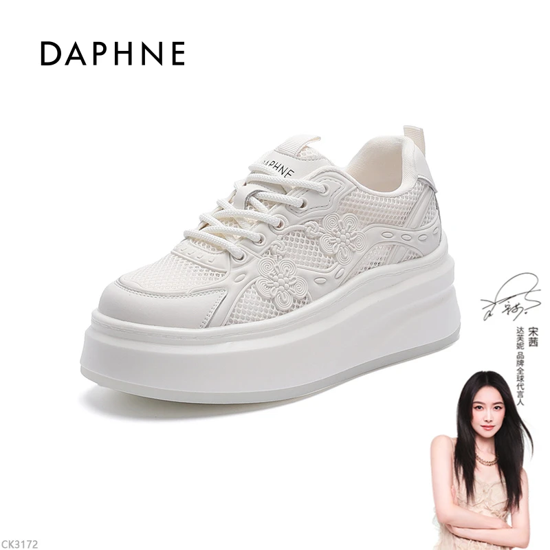 达芙妮百搭小白鞋2025新款夏网面透气百搭中国结休闲爆款休闲鞋C