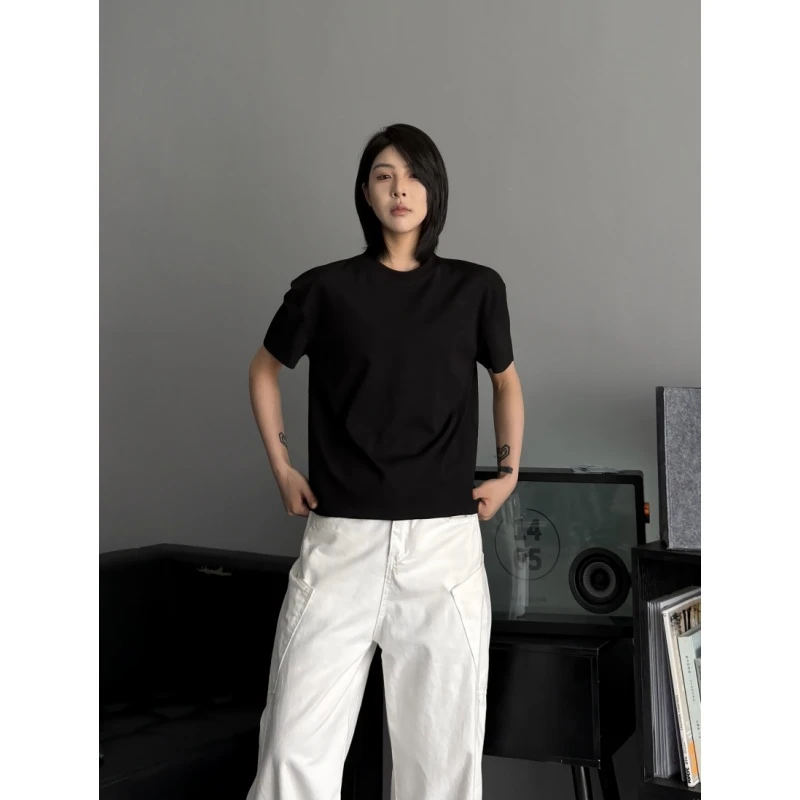 2025短袖夏季新款中性风液态棉高弹免熨雪花纹轻奢老钱风短袖T