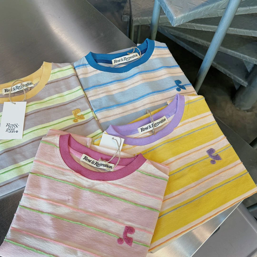 【春和景深】韩国单！春季新款通勤休闲撞色条纹T恤-5151