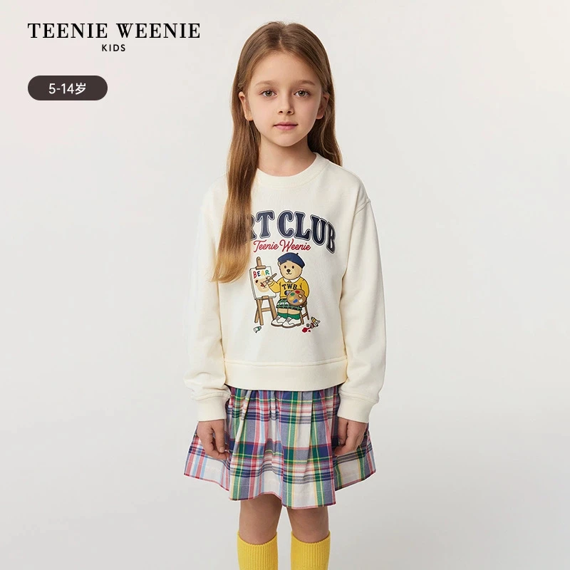 TeenieWeenieKids25年女童学院假两件格纹拼接卫衣裙TKOM255146N