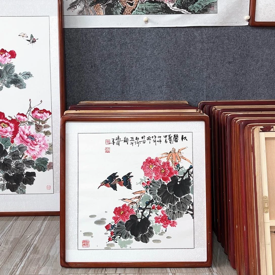 国画书画作品带框63×63厘米