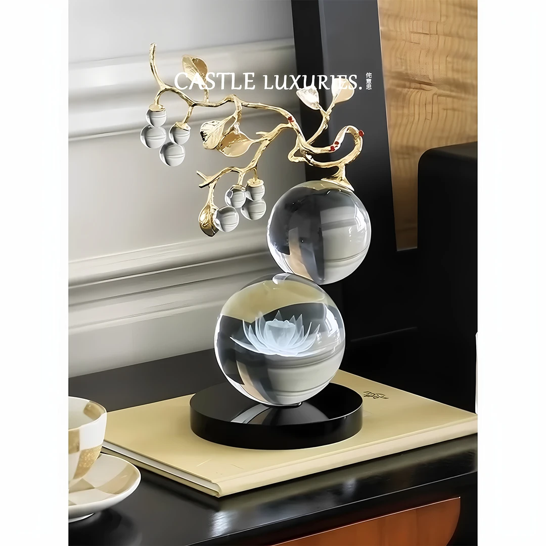 侘意思轻奢水晶莲花葫芦摆件客厅电视柜玄关新中式艺术高级感装饰