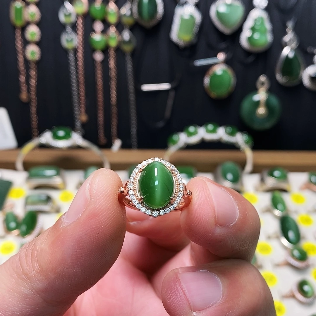 和田玉（碧玉）银S925镶嵌戒指