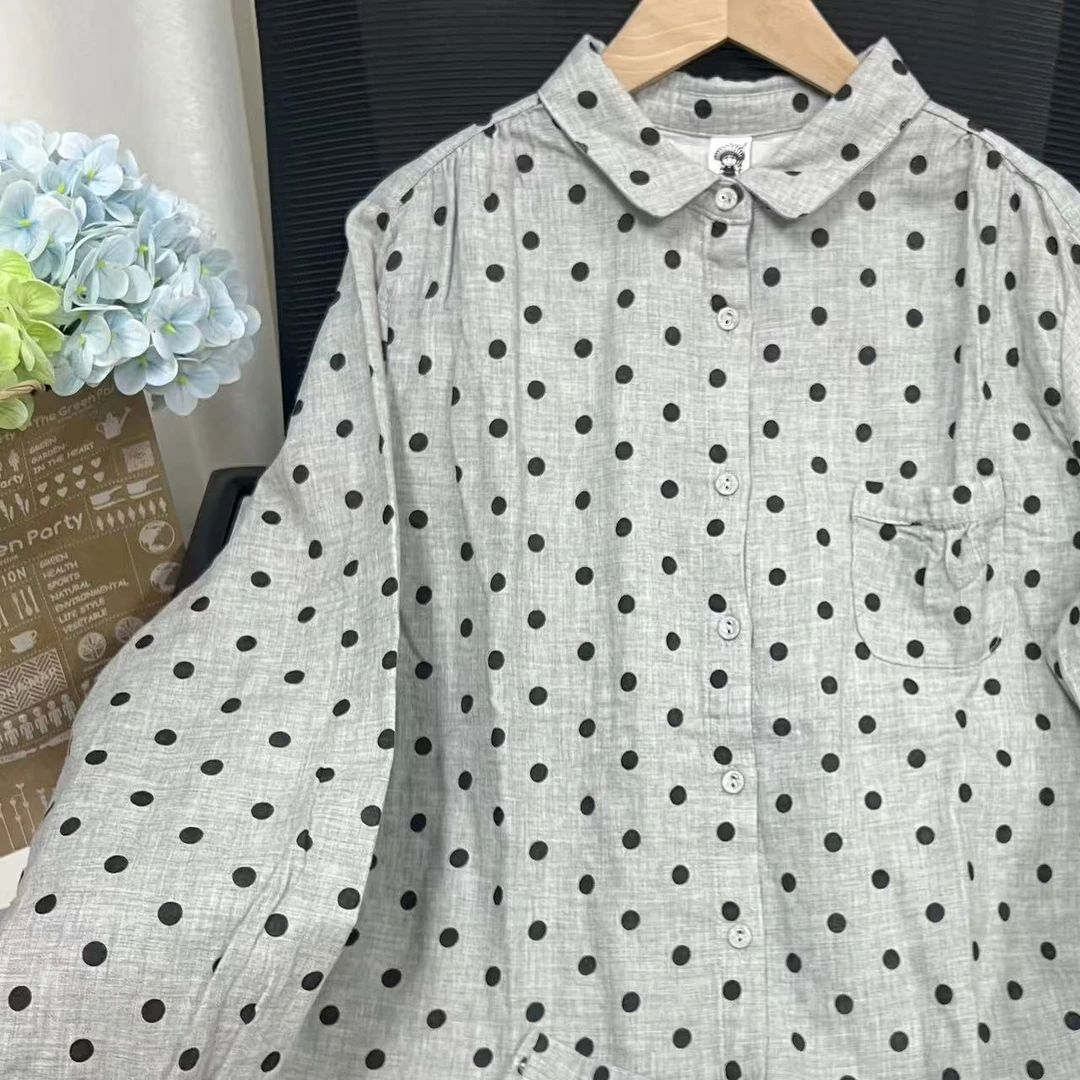 常规长袖翻领纯色日系风波点衬衫印花韩版条纹