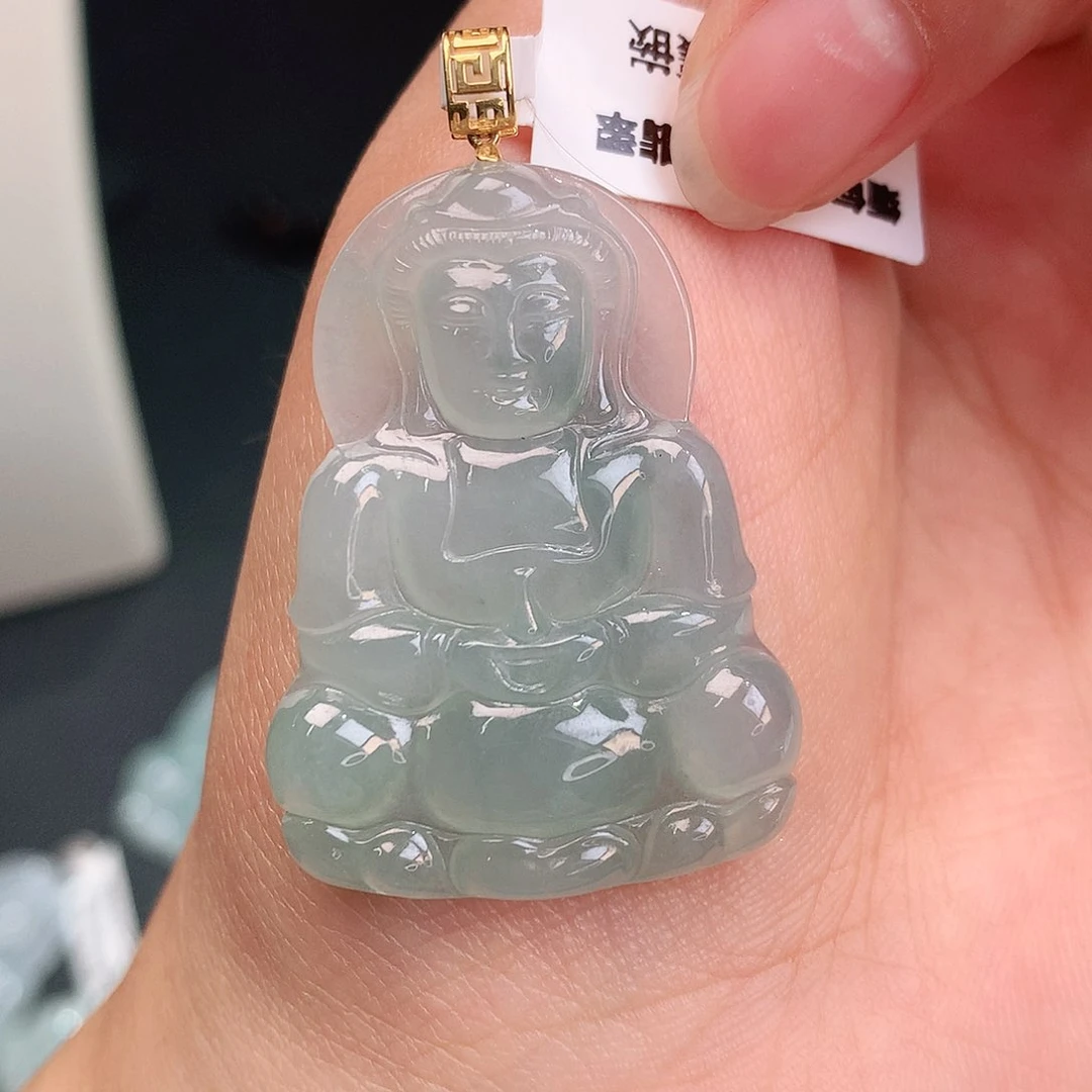 翡翠18K金镶嵌颈饰37-27-4.5