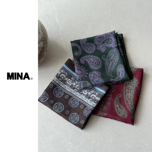 【MINA】复古风女时髦印花丝巾