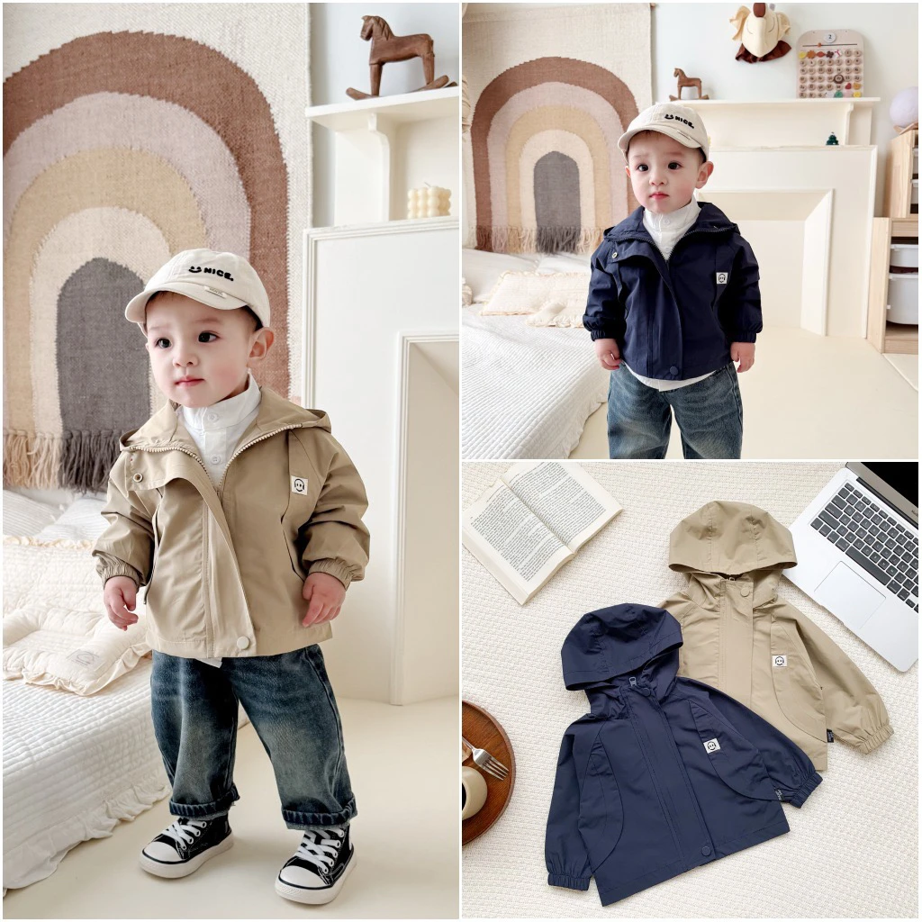 小童外出风衣韩版婴幼儿宝宝外出长袖连帽外套ins男童春秋上衣潮