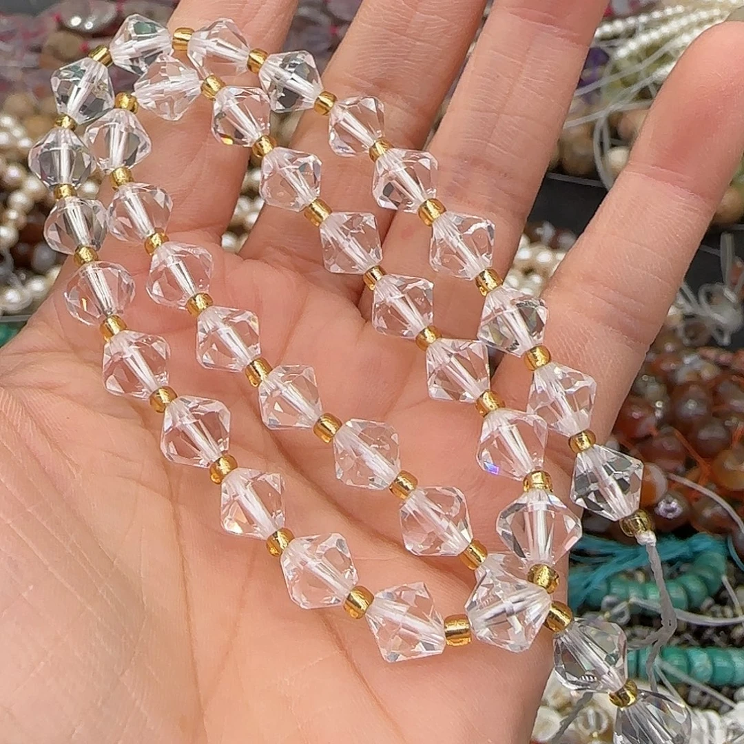 合金玛瑙/玉髓珠宝半成品白水晶8mm一条菱形
