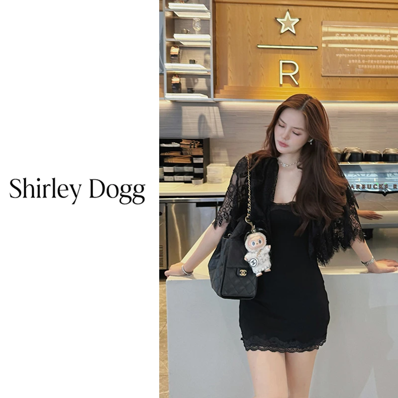 汤元家sd 短裙拼接吊带包臀裙蕾丝开衫套装