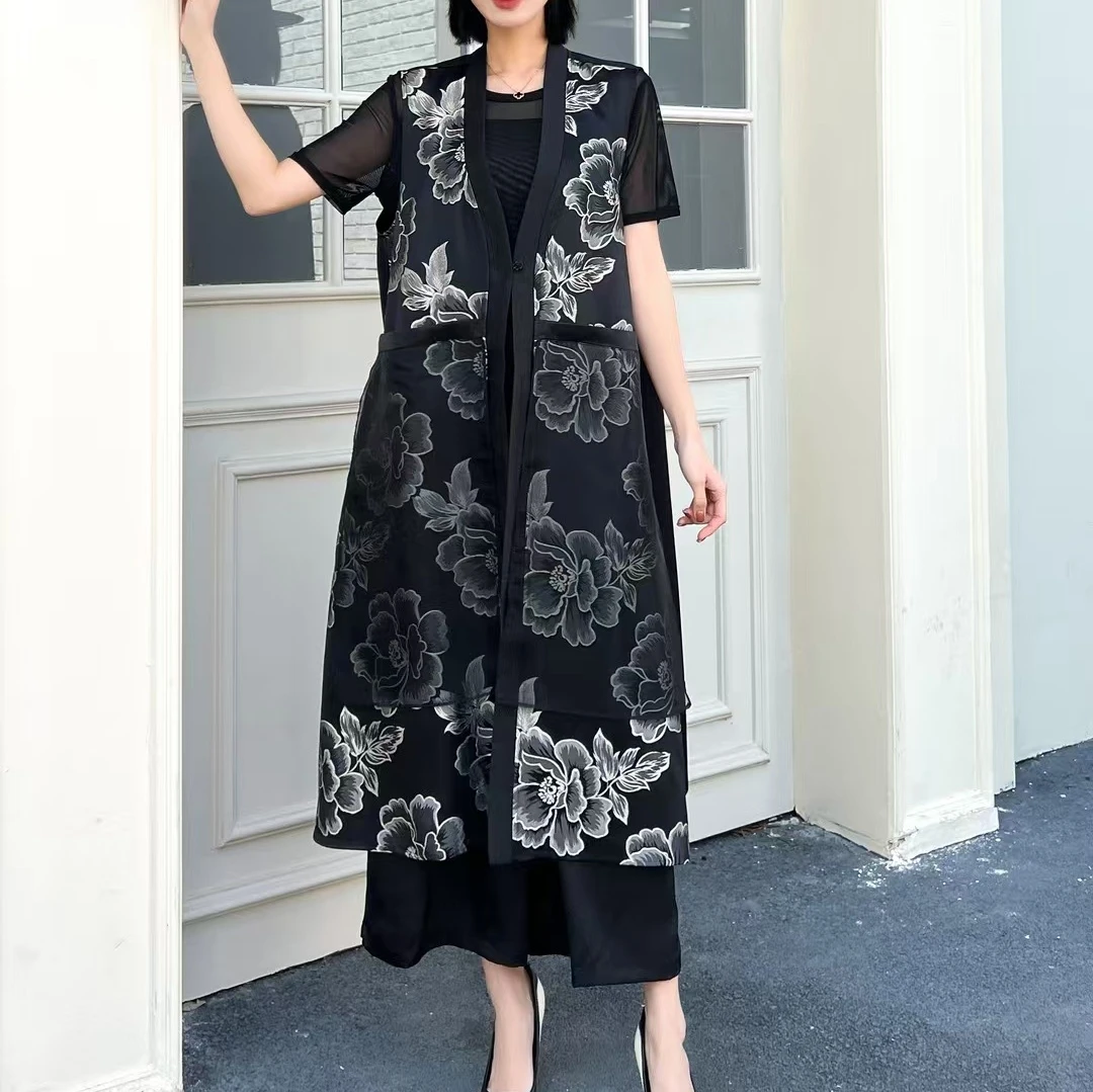 （k168)长款女春季宽松型马夹百搭上衣无袖女装蕾丝
