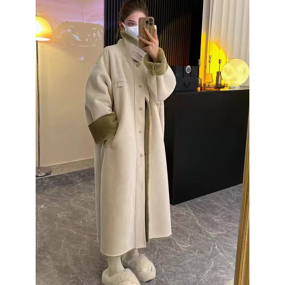 ZX9957外套女秋冬季新款加厚长款机车服皮毛一体