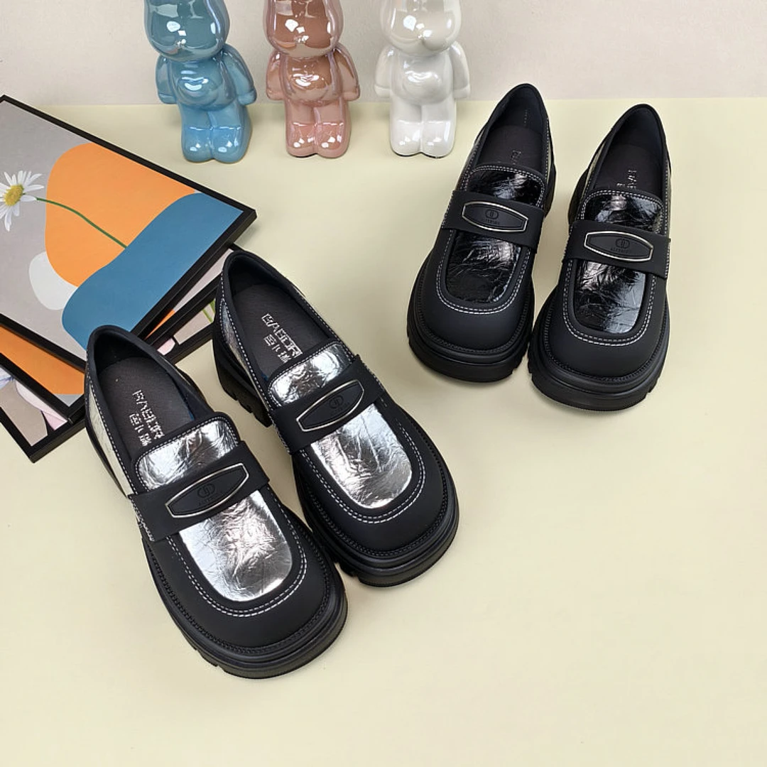 真皮学院风小皮鞋女2025新款小个子高跟轻便时尚粗跟百搭乐福鞋