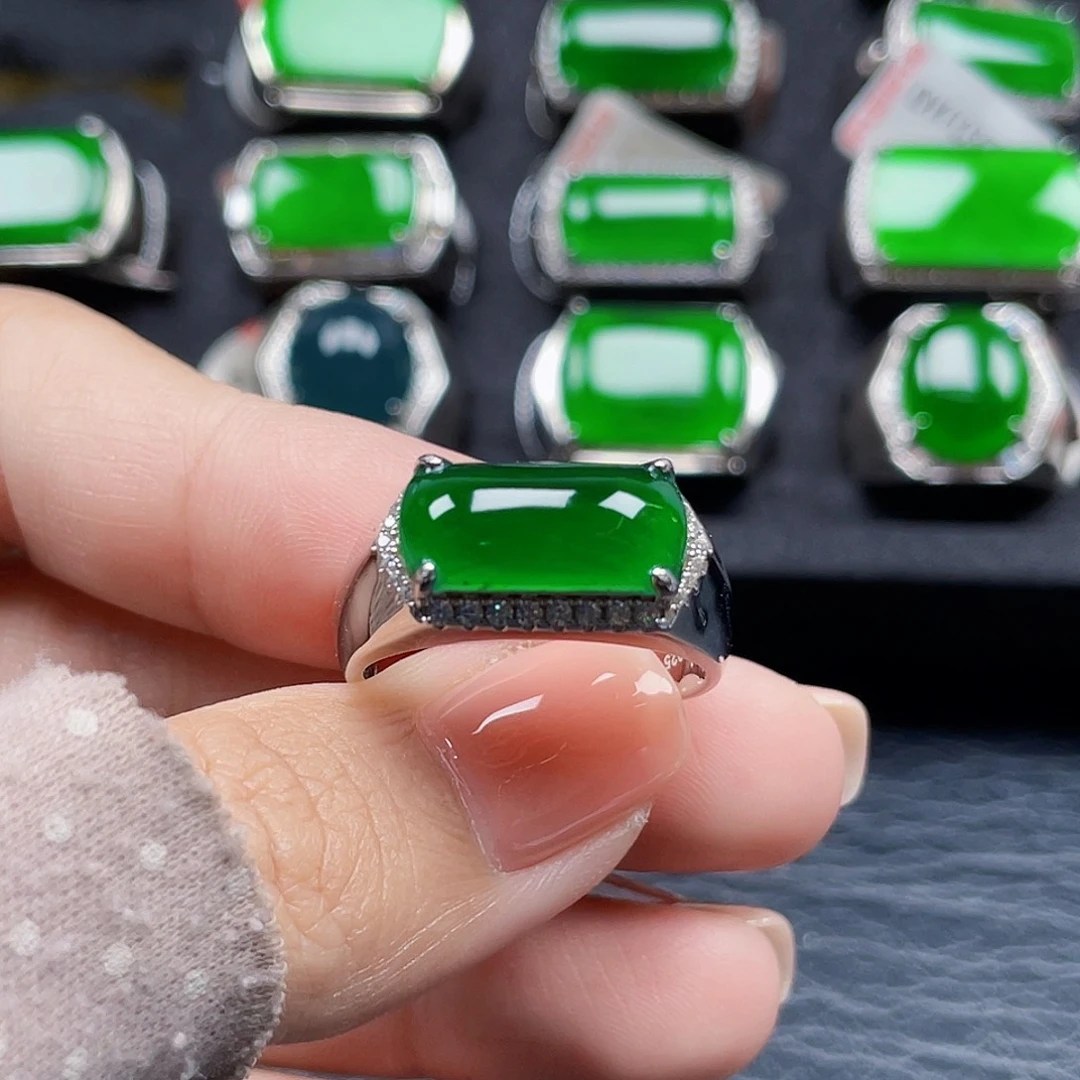 翡翠银S925镶嵌戒指天然A货翡翠没运费险3717