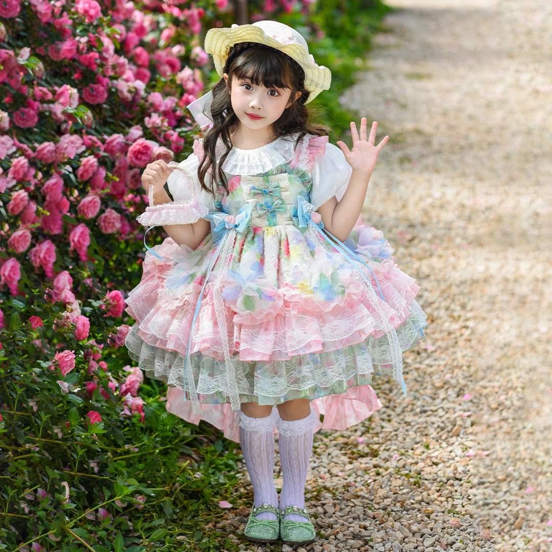 女童洛丽塔公主裙碎花田园风蕾丝蓬蓬裙儿童生日拍照花童裙礼服夏