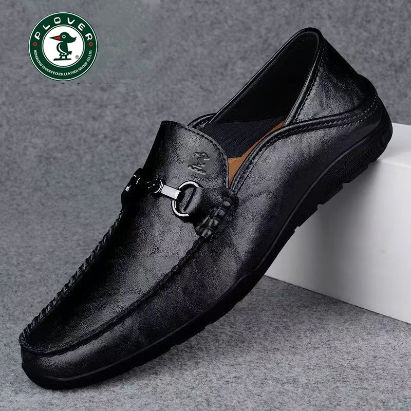 PLOVER男鞋秋季正装高端豆豆鞋男款男士皮鞋软底一脚蹬懒人驾车鞋