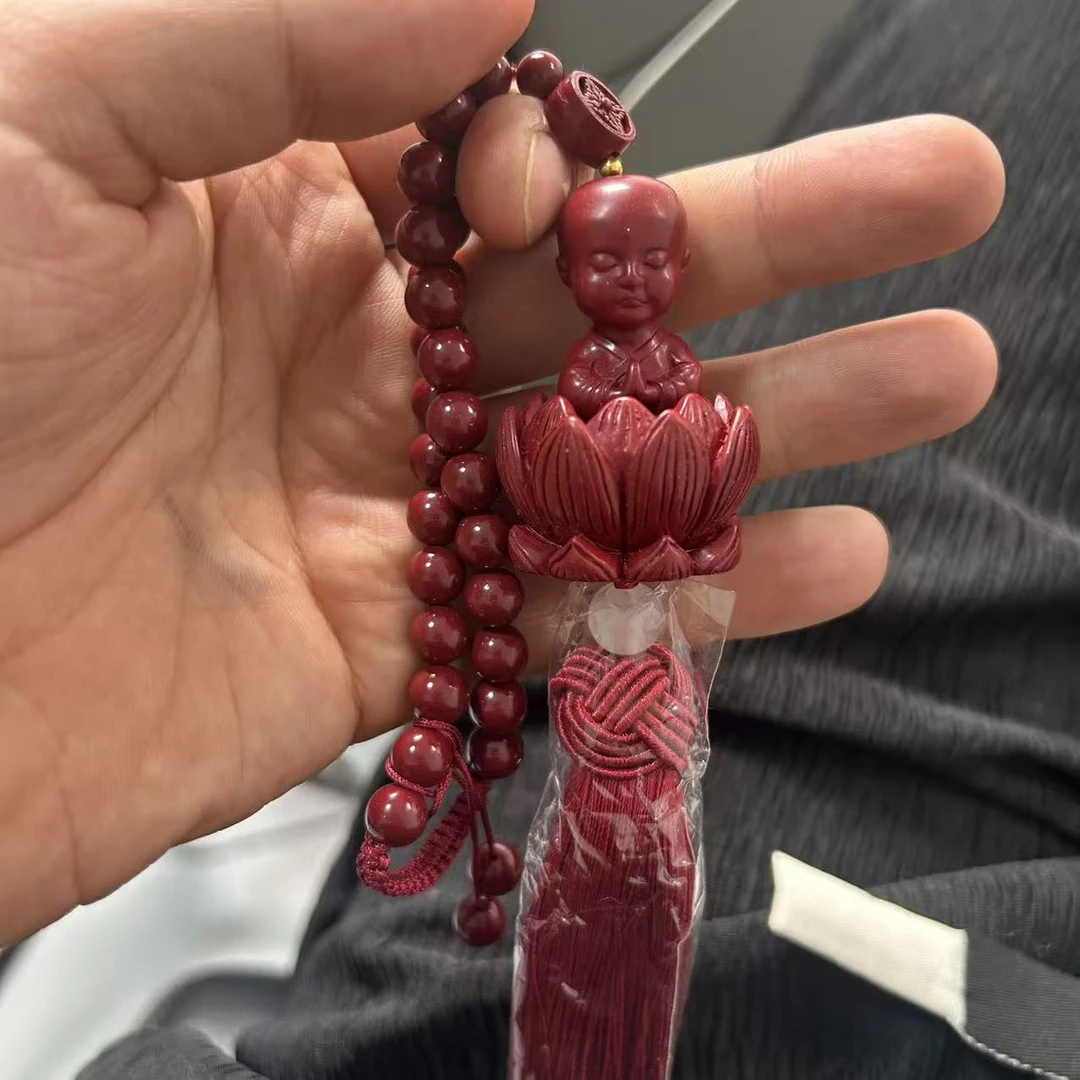 含辰砂工艺品精品设计分体式雕刻宝宝佛红色流苏车挂