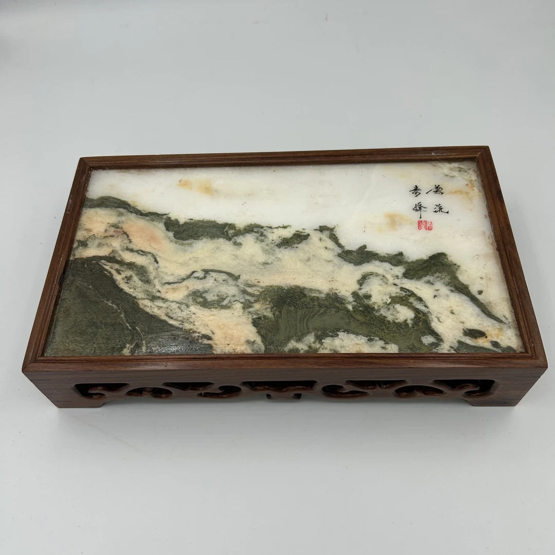 花梨木云石长方底座云石图案随机不可选 尺寸(cm)长28.5宽16高5.5