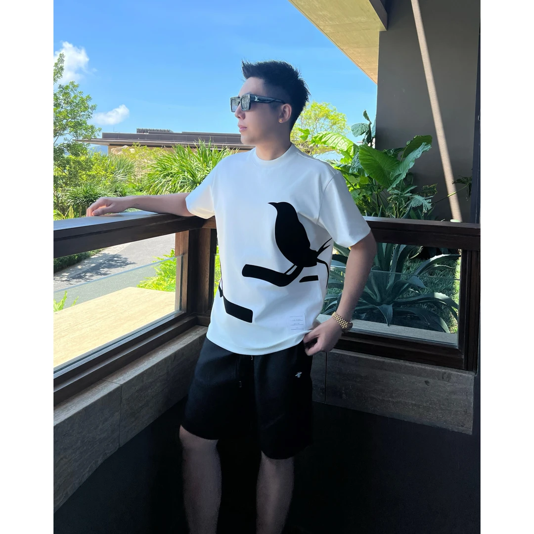 【仰望飞燕】李查德25秋痞帅男装液氨棉植绒短袖T恤男士情侣半袖