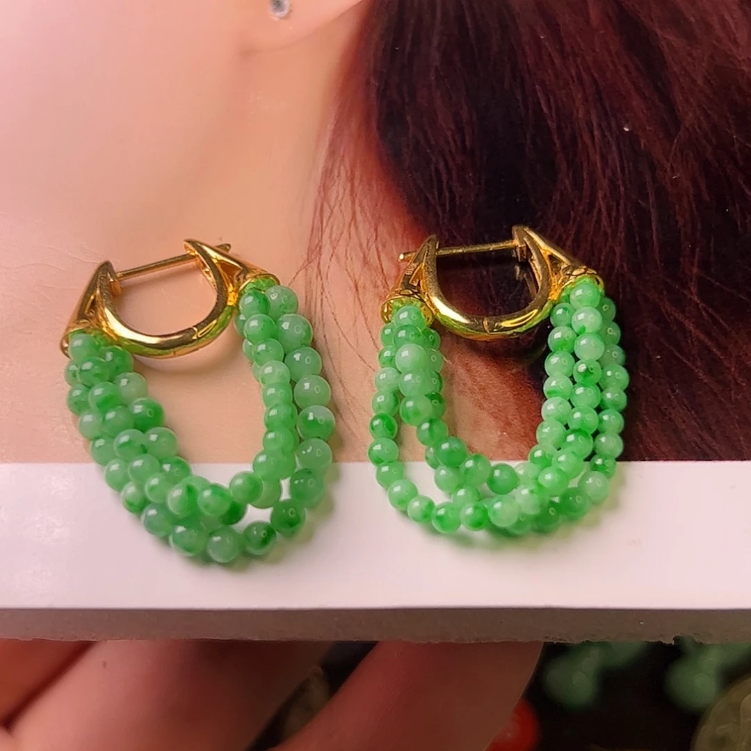 余***过翡翠18K金镶嵌耳饰耳坠