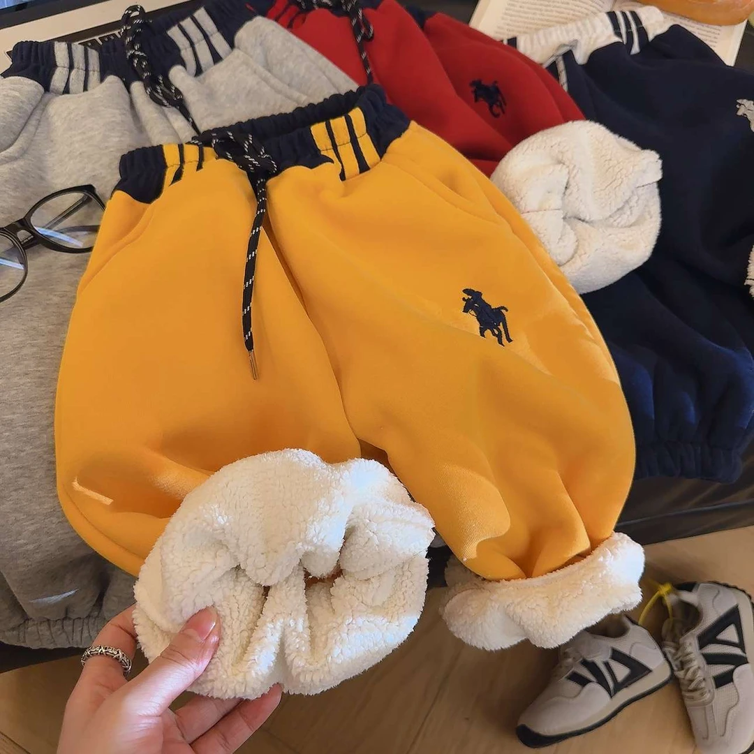 儿童棉保暖裤男童女童秋冬季加绒加厚卫裤中大童宝宝洋气休闲裤子