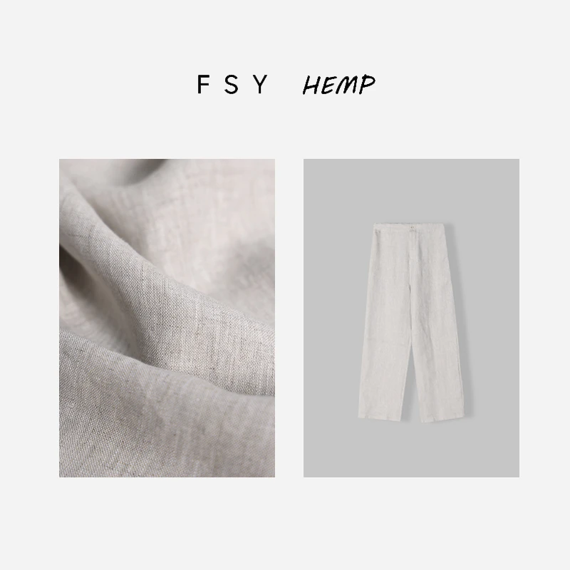 【小脚裤总裁银灰】100%汉麻九分裤女士半松紧腰休闲裤夏季FSY50449