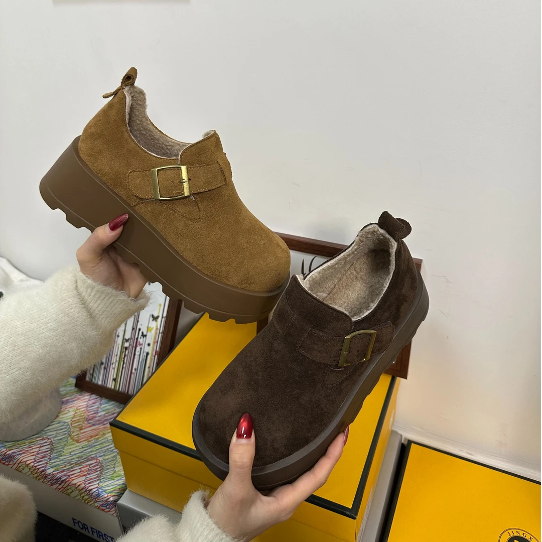 2025新款冬节厚底6CM加绒勃肯鞋 复古百搭软底休闲