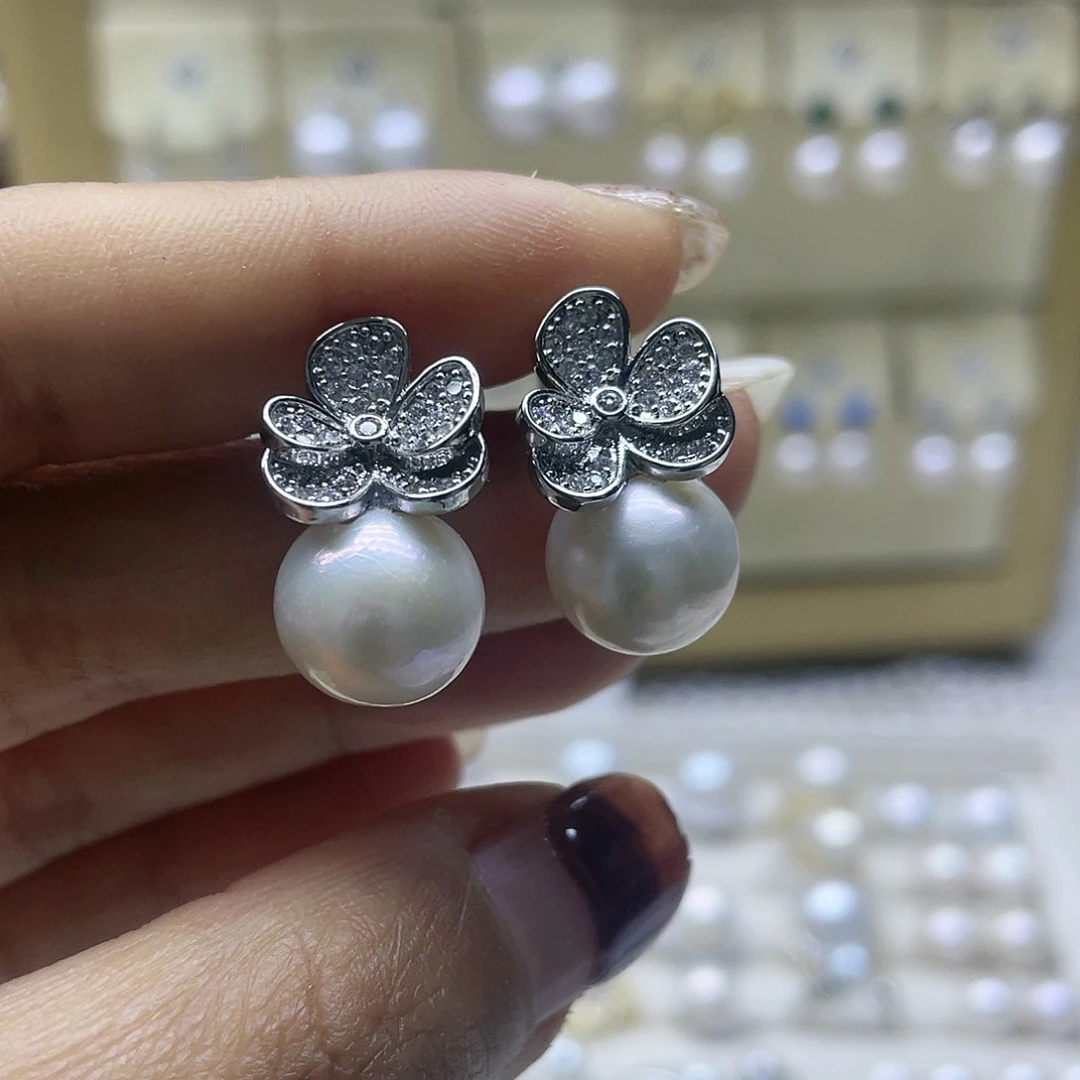 淡水珍珠耳饰银S925镶嵌