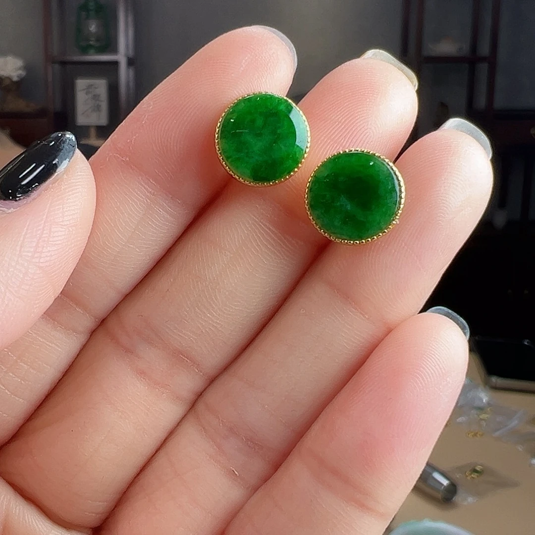 翡翠银S925镶嵌耳饰耳环384