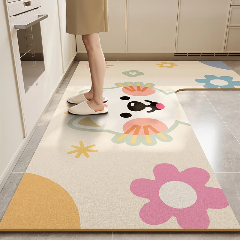 L型厨房专用地垫硅藻泥防滑防油耐脏吸水吸油脚垫子可擦免洗地毯