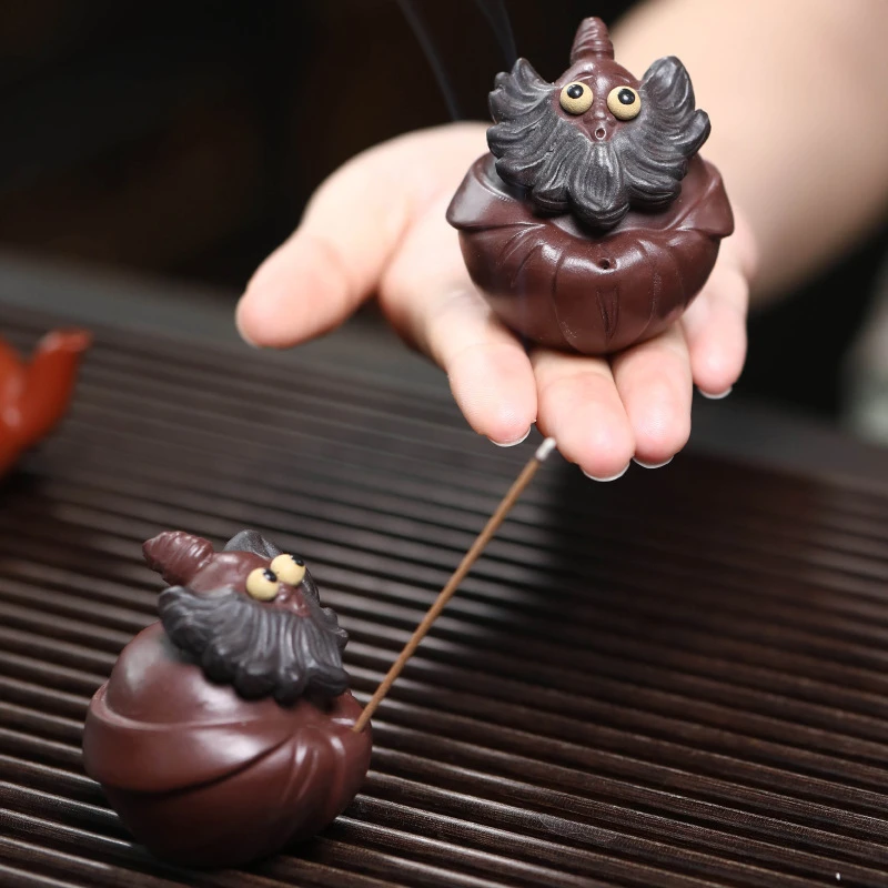 紫砂茶宠财源滚滚钟馗茶道茶具香插盖置配件茶桌茶玩可养手工摆件