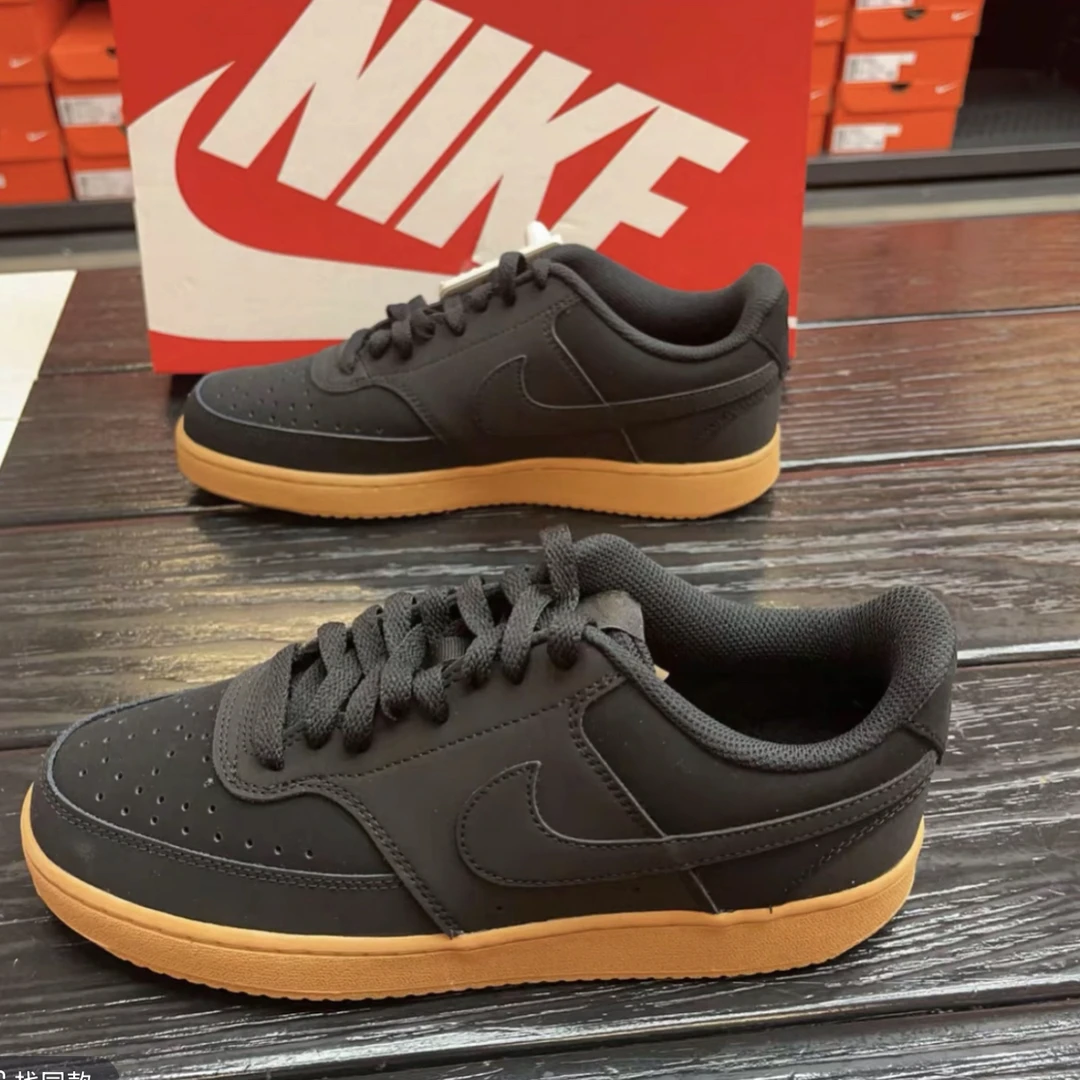 Nike Court Vision 1 合成革 防滑减震耐磨低帮 板鞋 男款 黑棕色