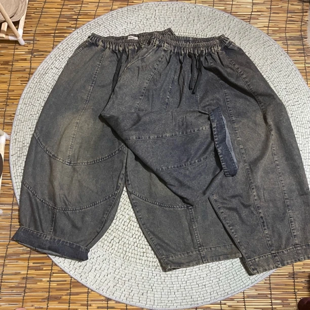 复古炒色拼接牛仔裤早秋新款设计感休闲百搭
